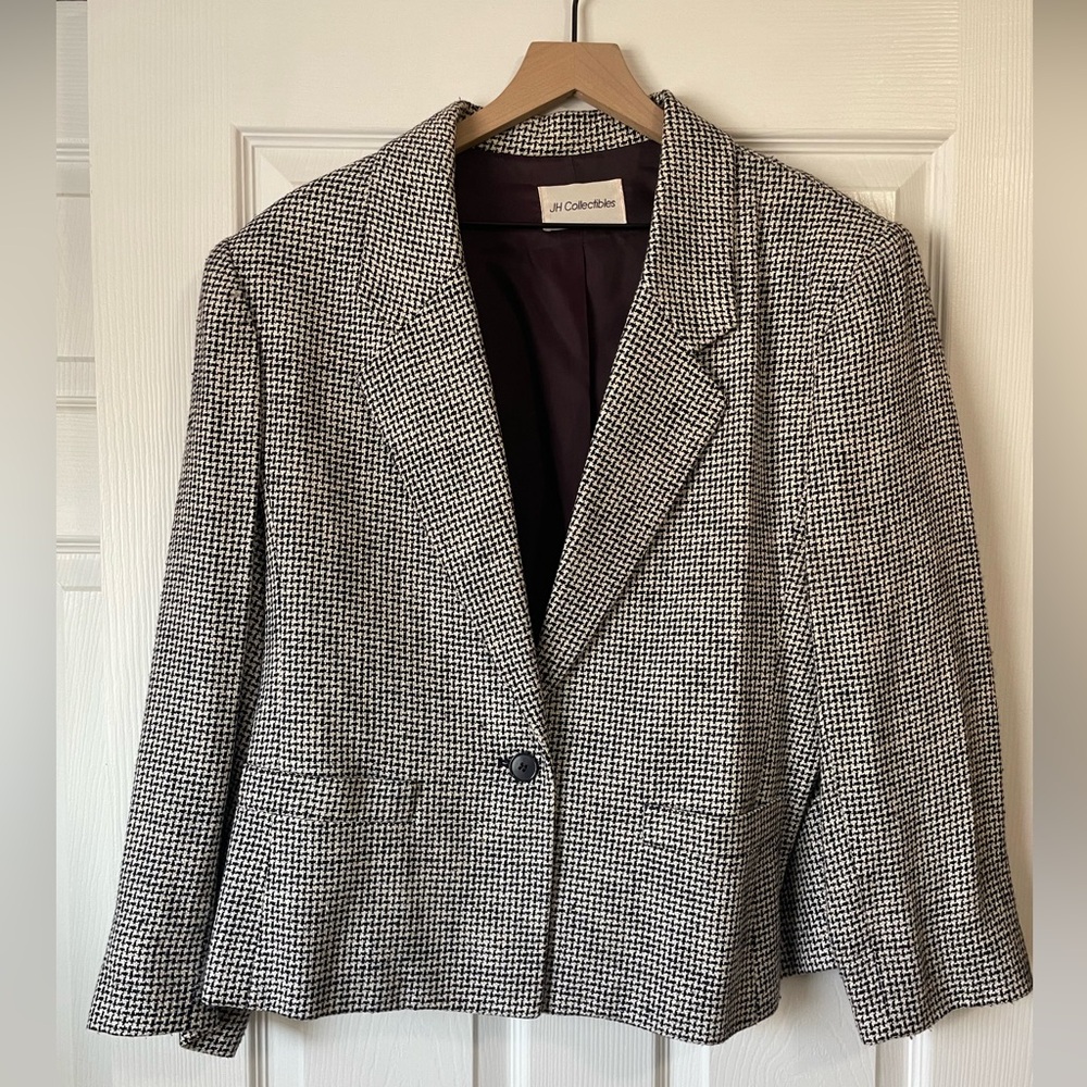 Vintage Houndstooth Blazer Tailored Suit Silk Blend Jacket